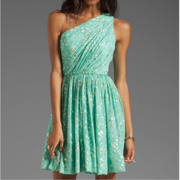 Shoshanna Rayna Dress in Aqua & Metallic Gold One Shoulder size 6 - Picture 15 of 15